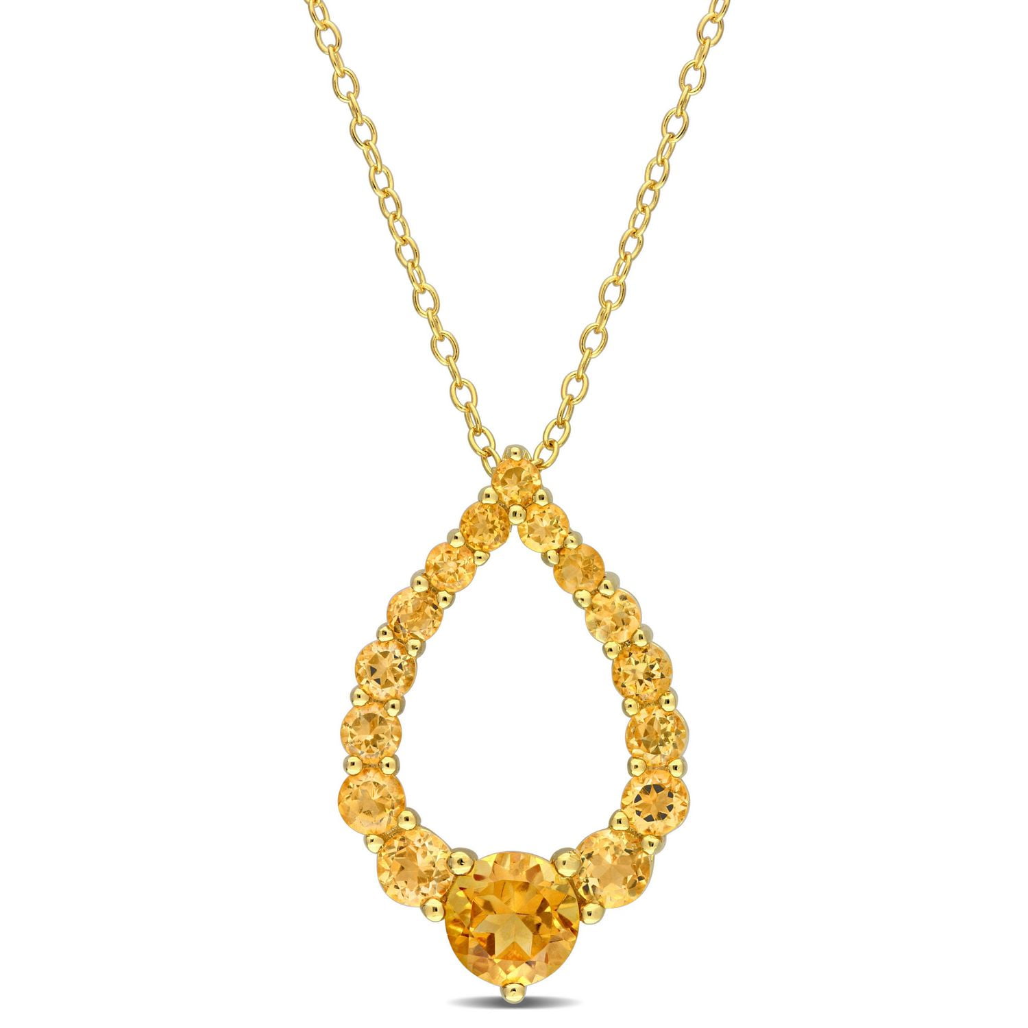 Miabella 2 Carat T.G.W. Citrine 18K Yellow Gold Plated Sterling Silver Open Teardrop Necklace