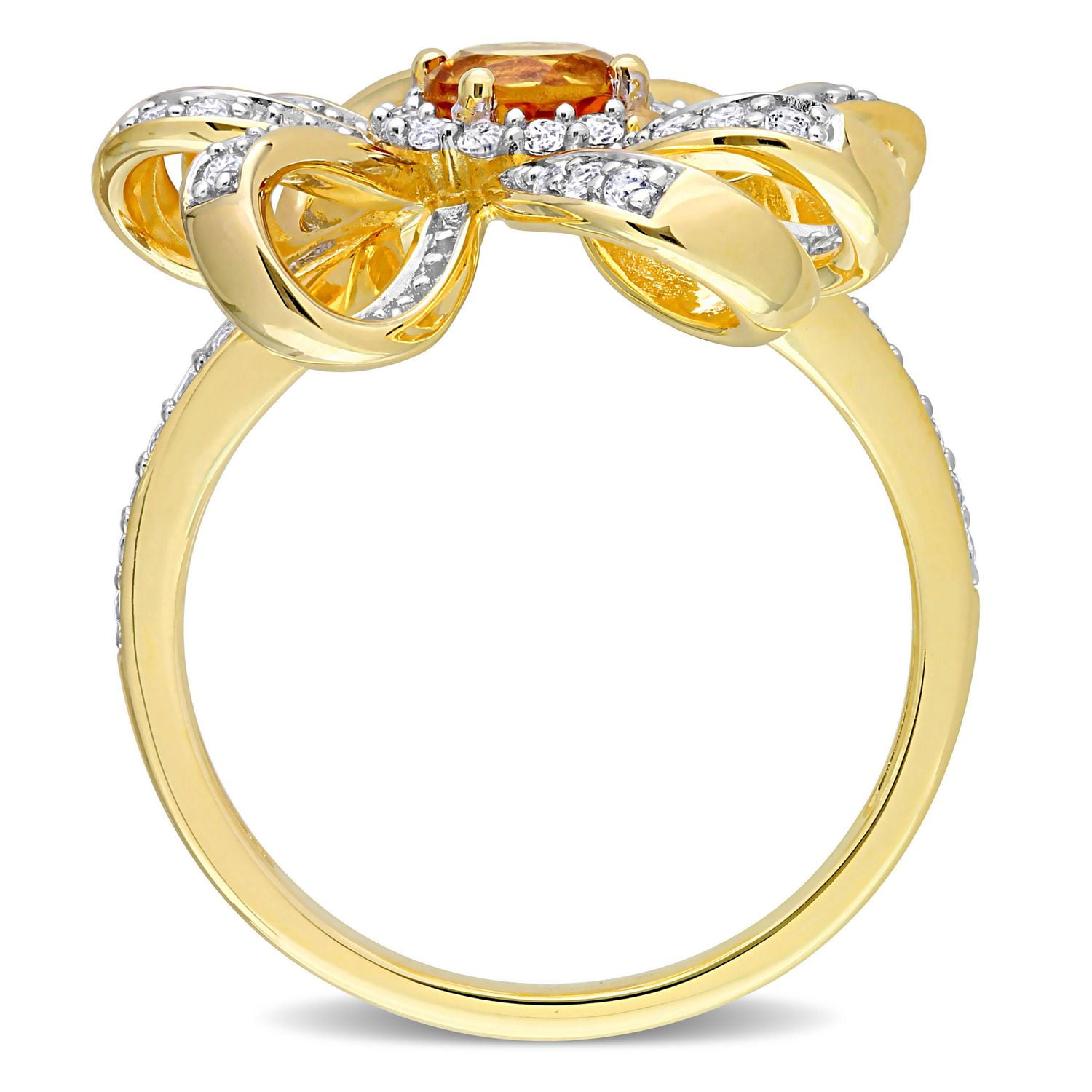 Miabella 7/8 Carat T.G.W. Citrine and White Topaz 18K Yellow Gold Plated Sterling Silver Flower Ring