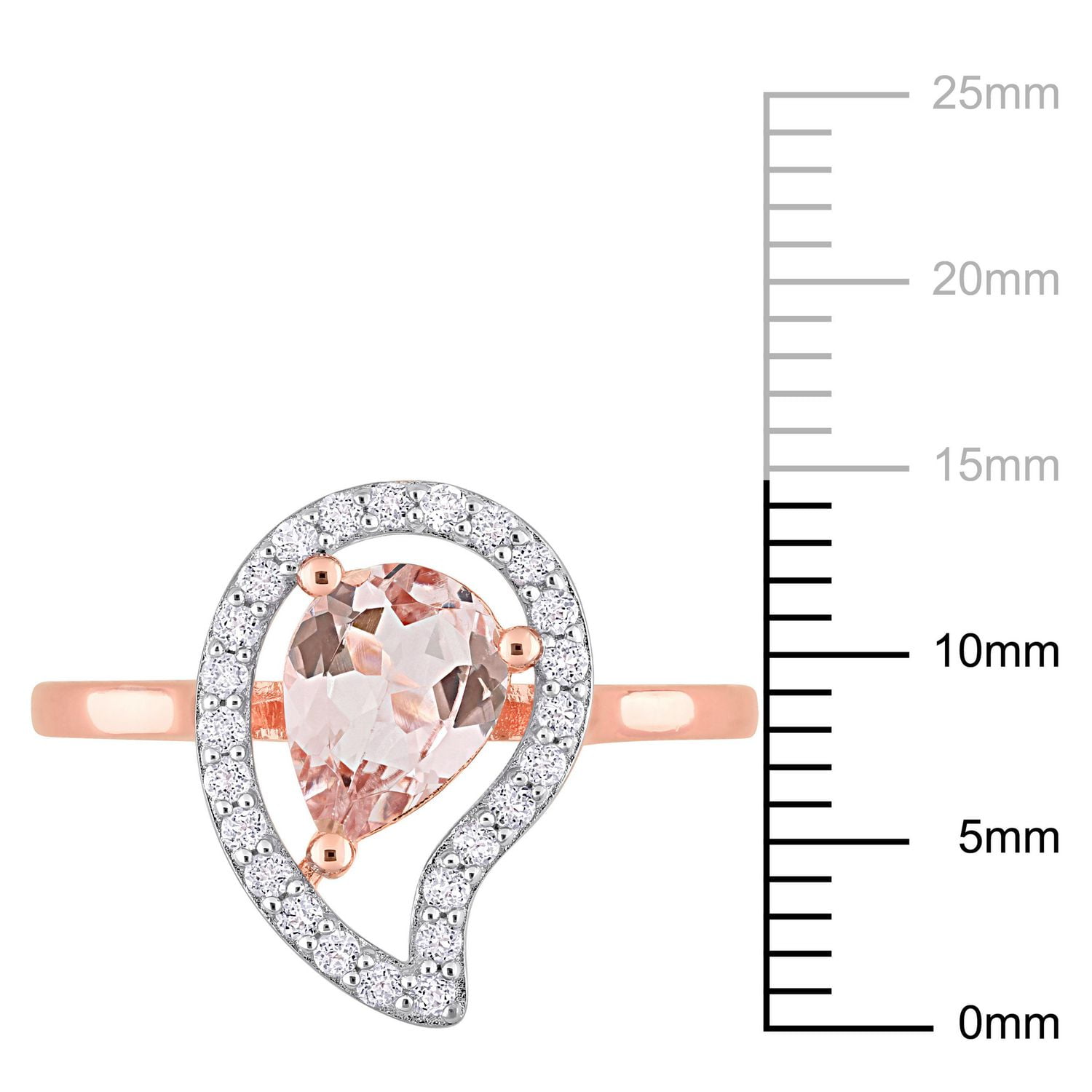 Miabella 1-1/7 Carat T.G.W. Morganite and White Topaz Rose Rhodium Plated Sterling Silver Open Teardrop Ring