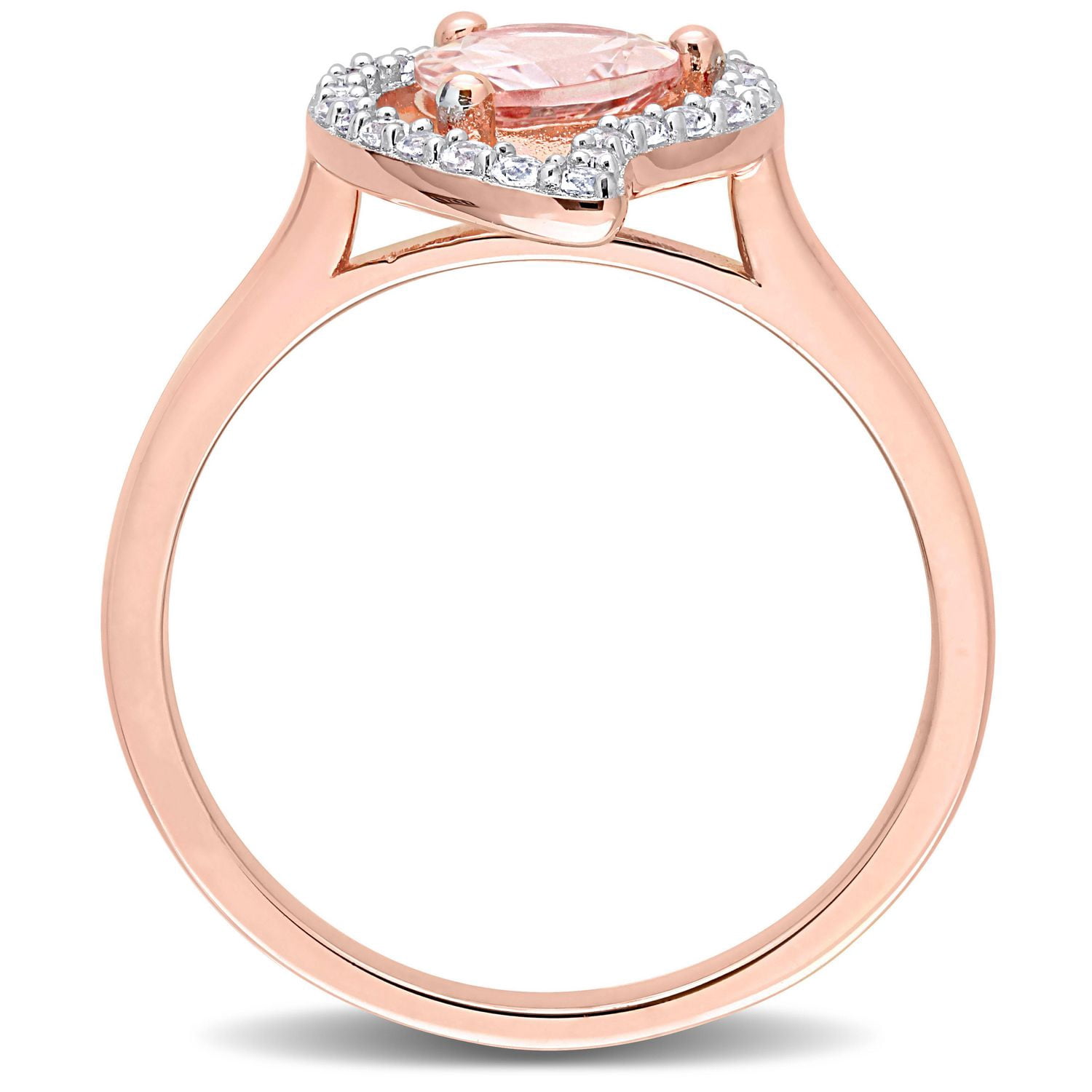 Miabella 1-1/7 Carat T.G.W. Morganite and White Topaz Rose Rhodium Plated Sterling Silver Open Teardrop Ring