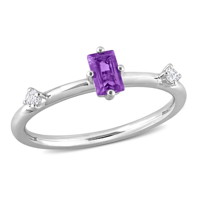 Miabella 2/5 Carat T.G.W. Amethyst and White Topaz Sterling Silver 3-Stone Stackable Ring