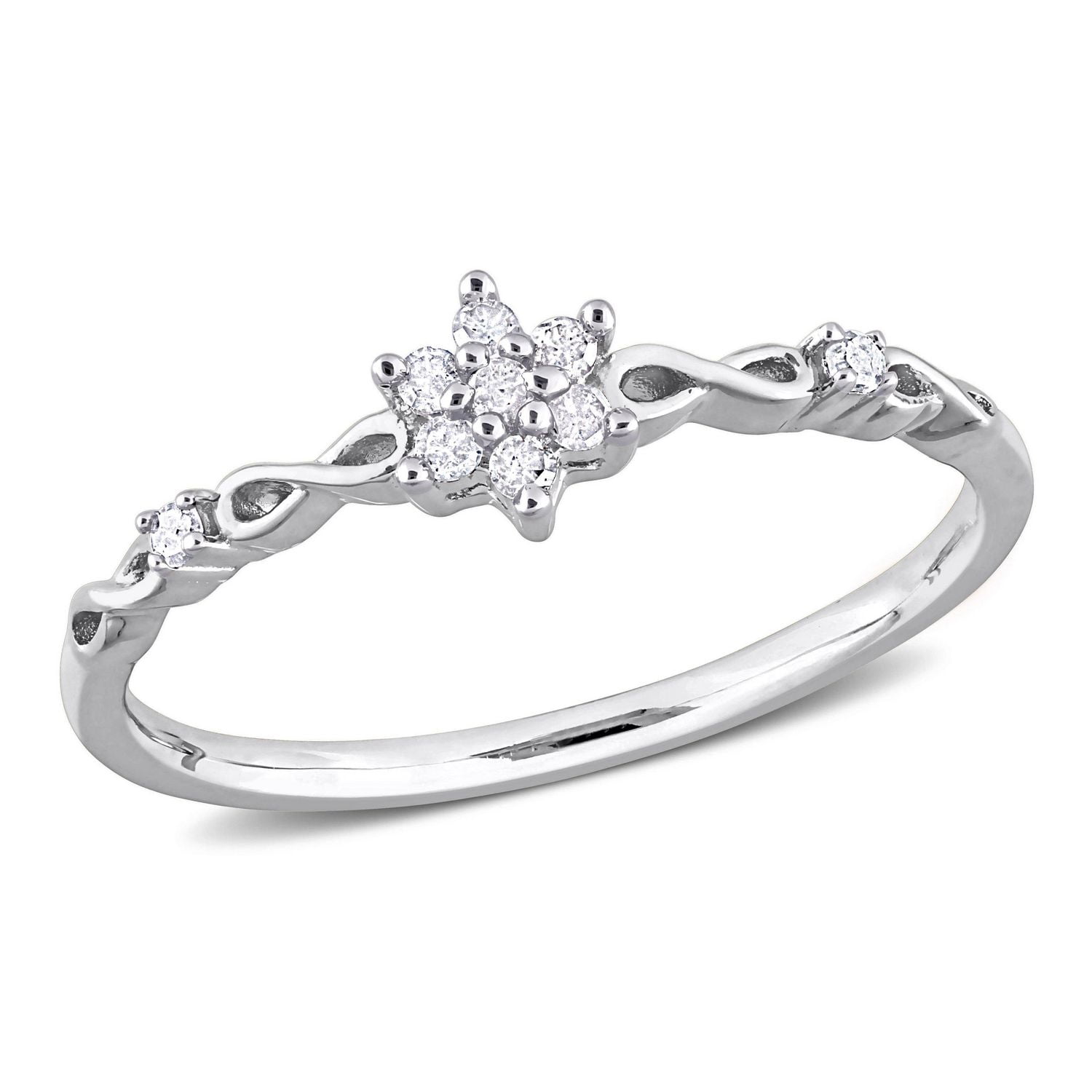 Miabella 1/10 Carat T.W. Diamond Sterling Silver Flower Cluster Promise Ring