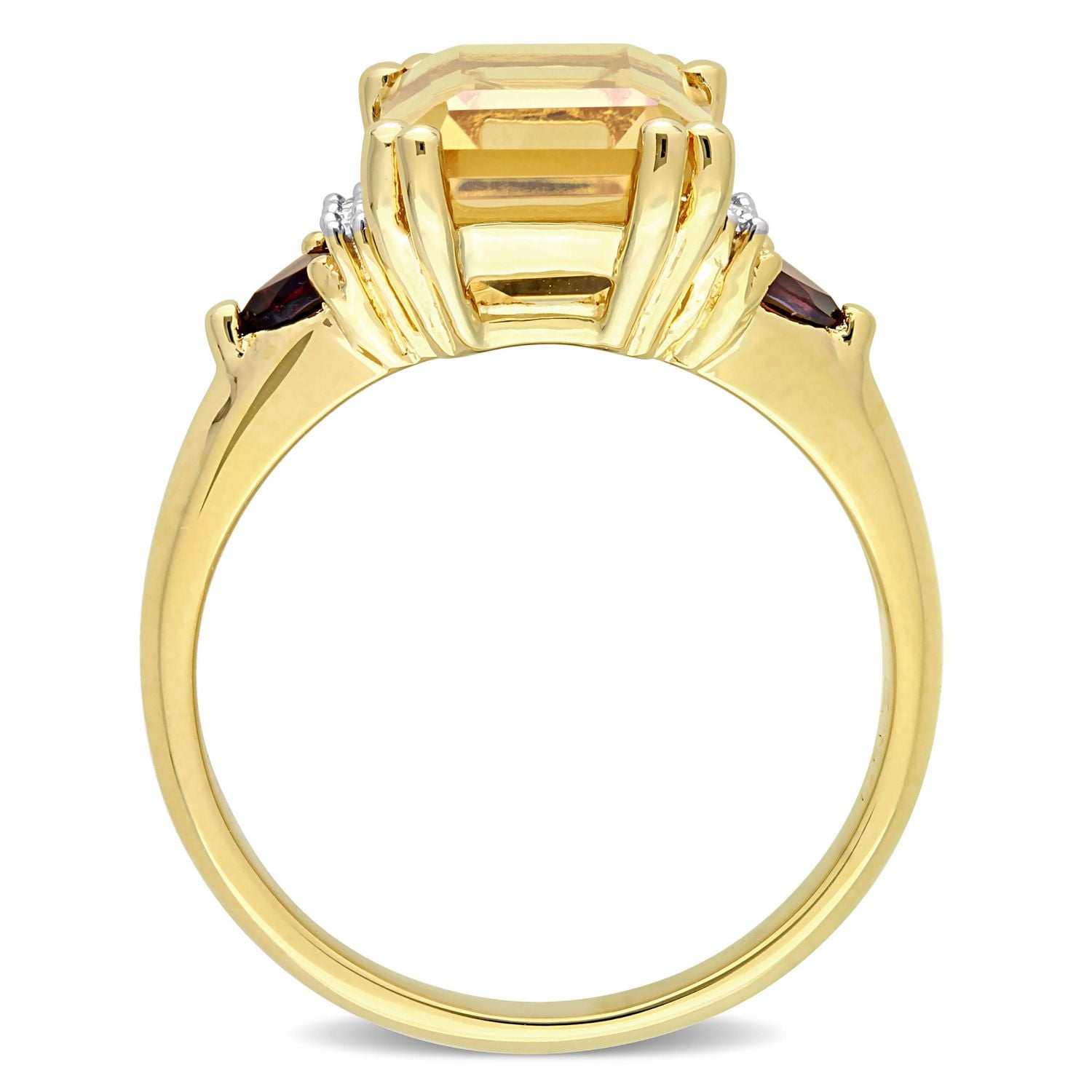 Miabella 3-3/8 Carat T.G.W. Citrine Garnet and Diamond Accent 18K Yellow Gold Plated Silver 3-Stone Cocktail Ring