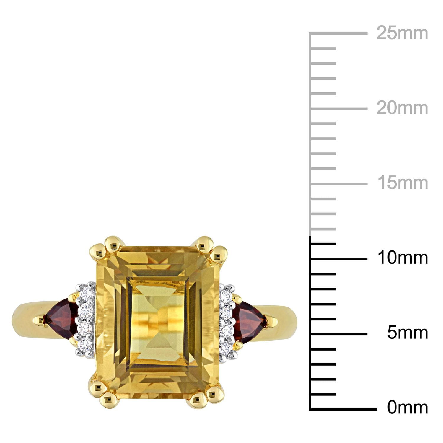 Miabella 3-3/8 Carat T.G.W. Citrine Garnet and Diamond Accent 18K Yellow Gold Plated Silver 3-Stone Cocktail Ring