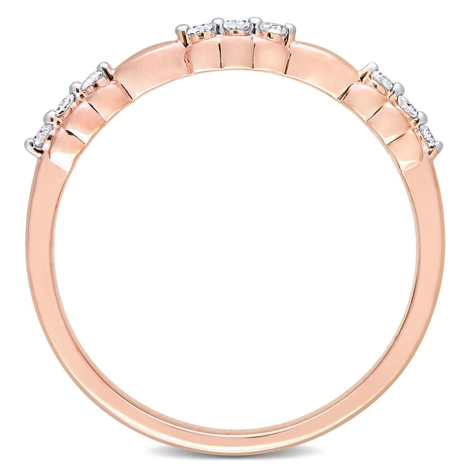 Miabella 1/10 Carat T.W. Diamond Rose Rhodium Plated Sterling Silver Alternating 3-Stone Band