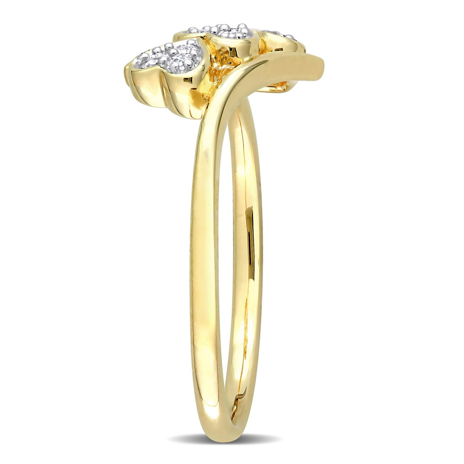 Miabella 1/10 Carat T.W. Diamond Yellow Rhodium Plated Sterling Silver Triple Heart Promise Ring
