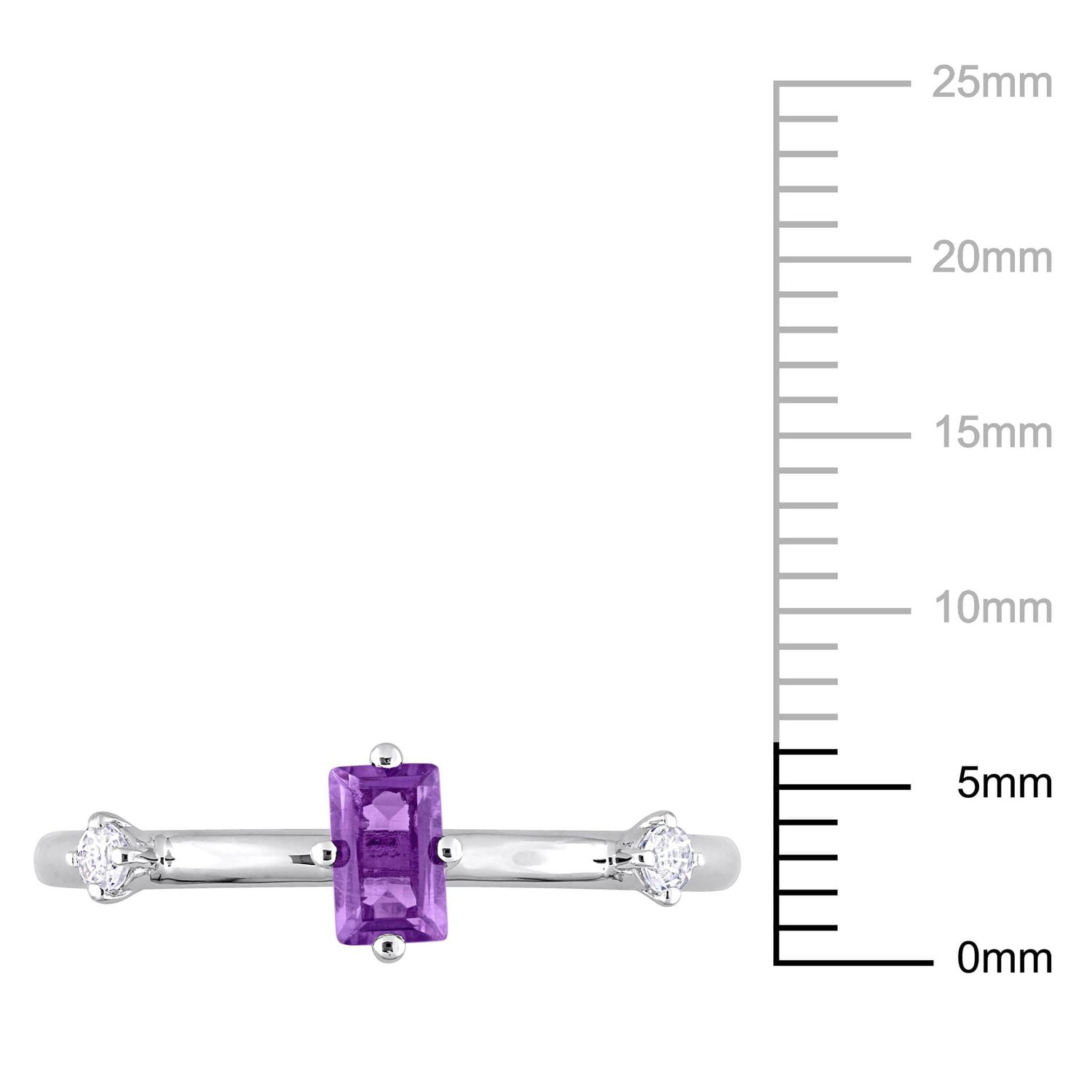 Miabella 2/5 Carat T.G.W. Amethyst and White Topaz Sterling Silver 3-Stone Stackable Ring