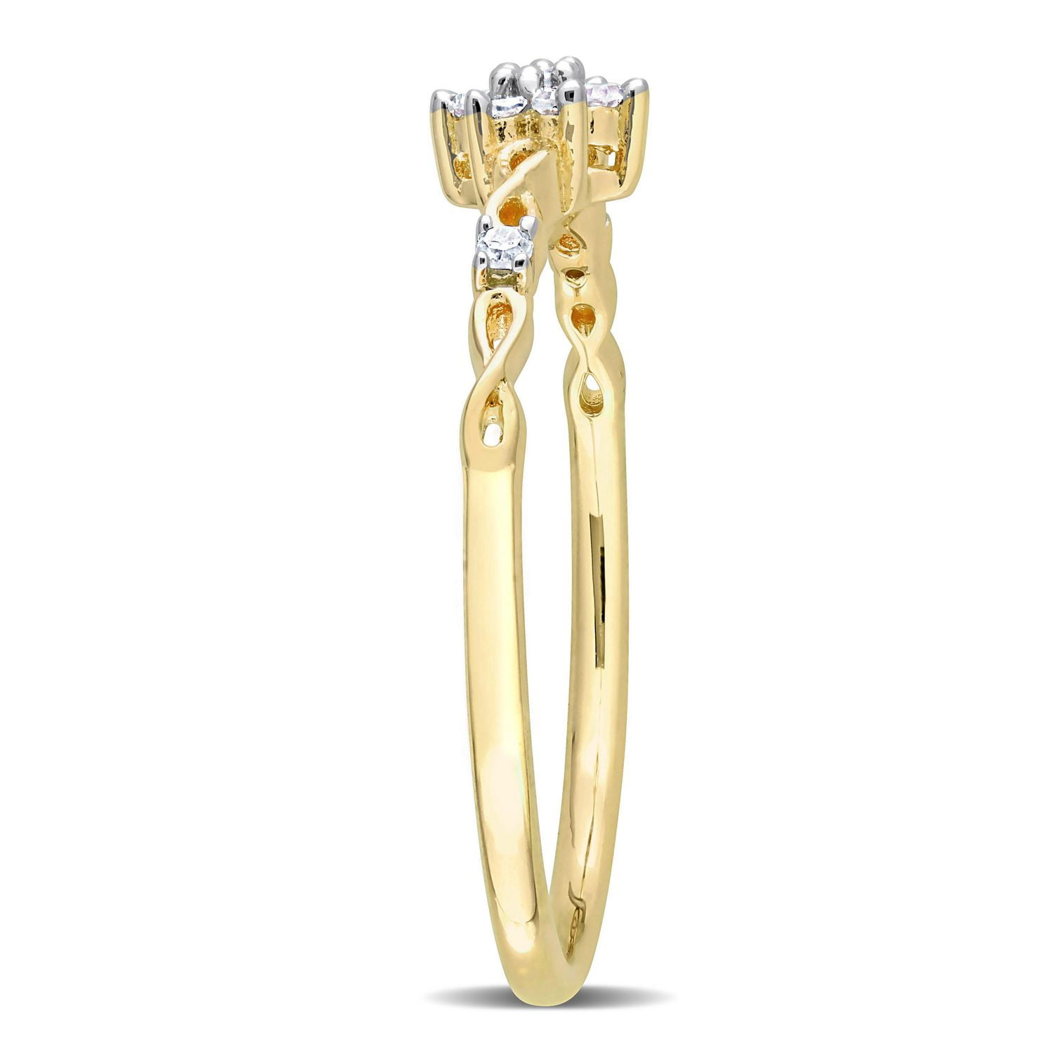 Miabella 1/10 Carat T.W. Diamond Yellow Rhodium Plated Sterling Silver Flower Cluster Promise Ring