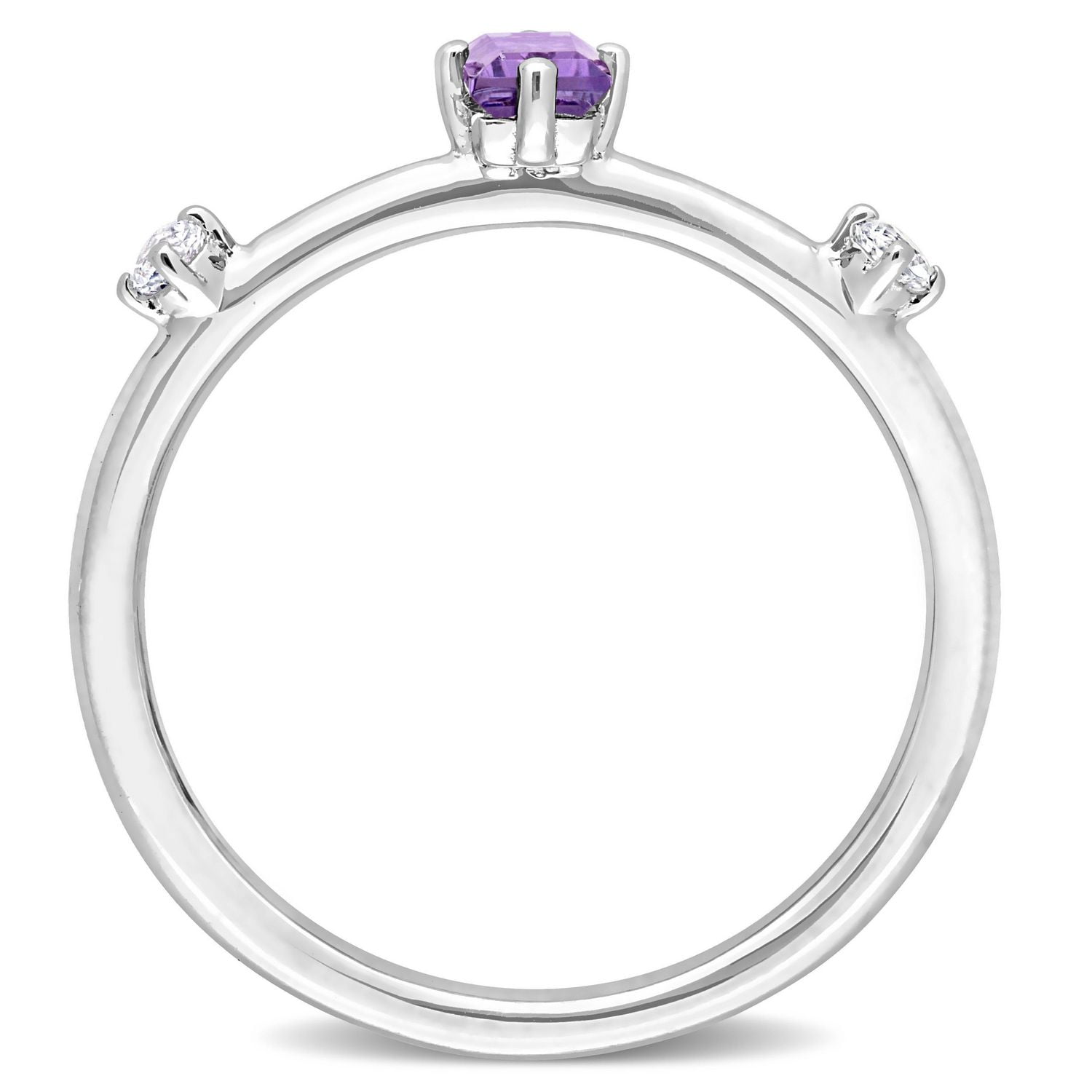 Miabella 2/5 Carat T.G.W. Amethyst and White Topaz Sterling Silver 3-Stone Stackable Ring