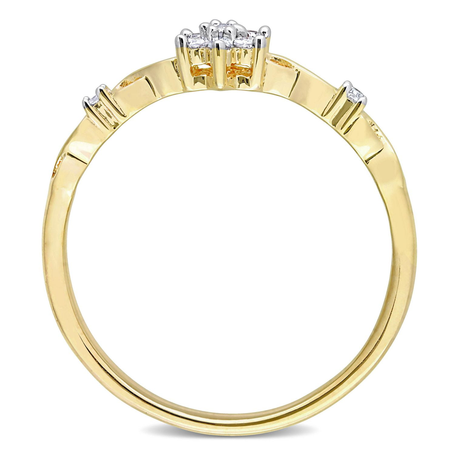 Miabella 1/10 Carat T.W. Diamond Yellow Rhodium Plated Sterling Silver Flower Cluster Promise Ring