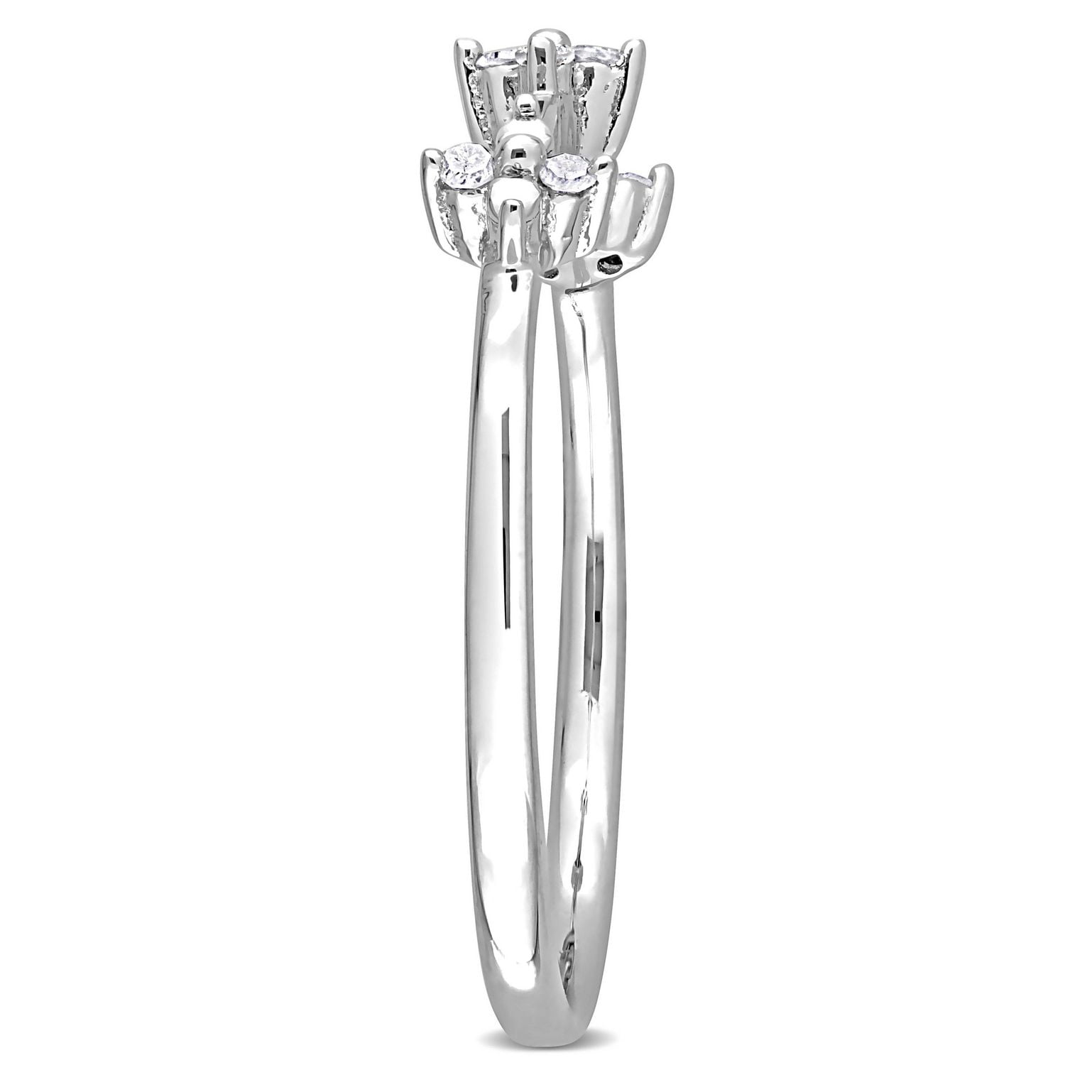 Bague de Promesse à trois fleurs Miabella avec 1/10 Carat PT de diamant en Argent Sterling