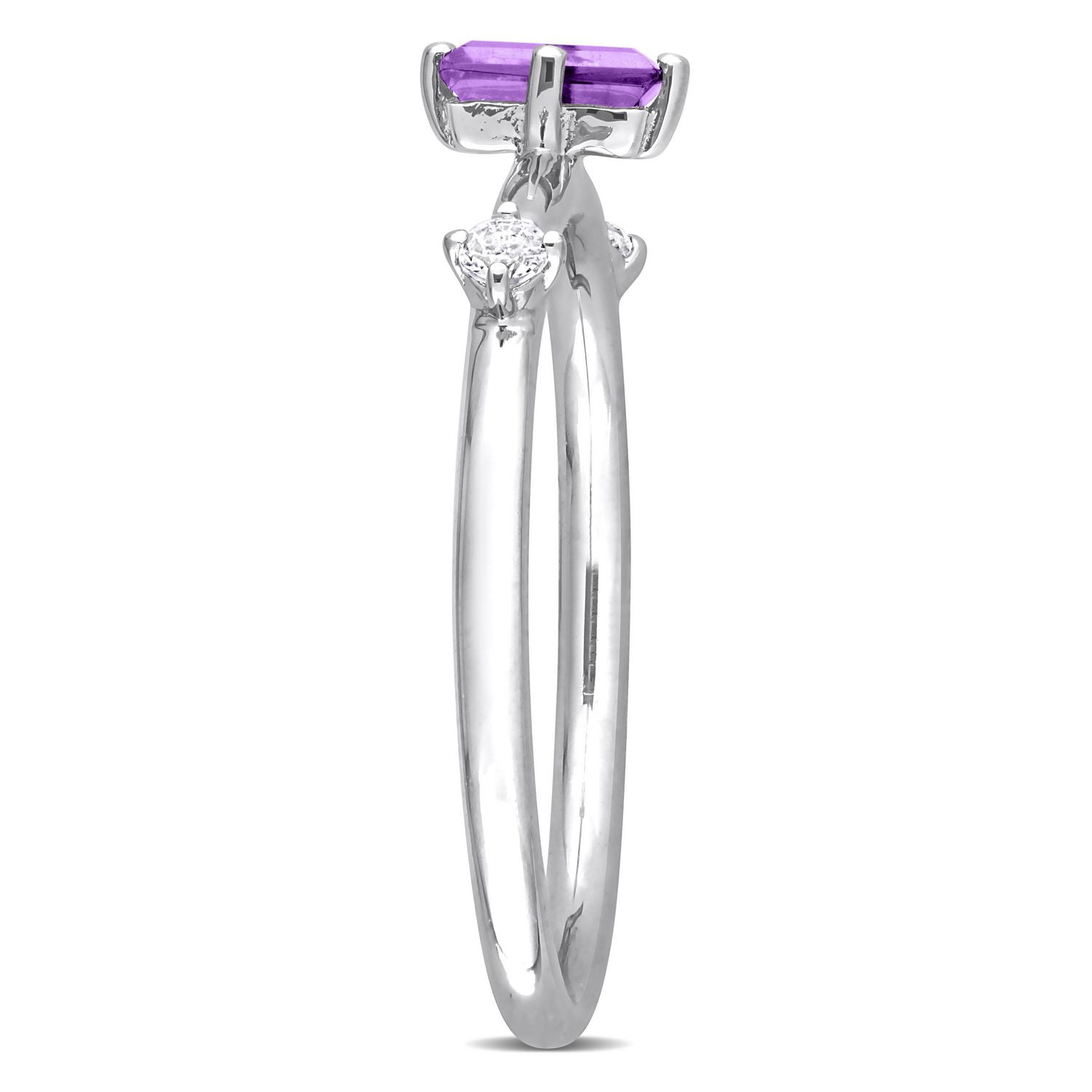 Miabella 2/5 Carat T.G.W. Amethyst and White Topaz Sterling Silver 3-Stone Stackable Ring