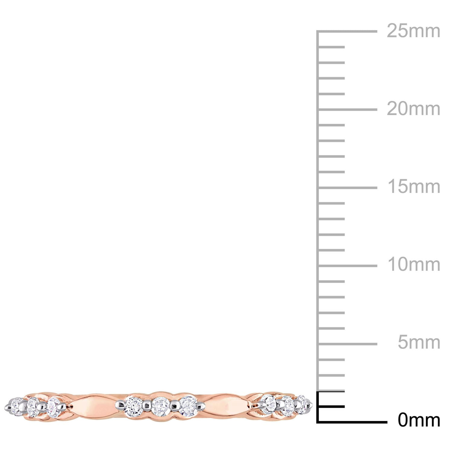 Miabella 1/10 Carat T.W. Diamond Rose Rhodium Plated Sterling Silver Alternating 3-Stone Band