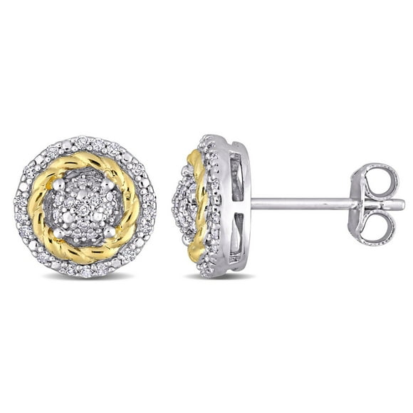 Clous d’oreilles de Miabella avec 1/4 carat poids total de diamants en argent sterling à deux tons