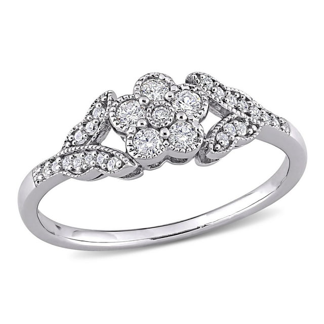 Miabella 1/4 Carat T.W. Diamond Sterling Silver Flower Promise Ring ...