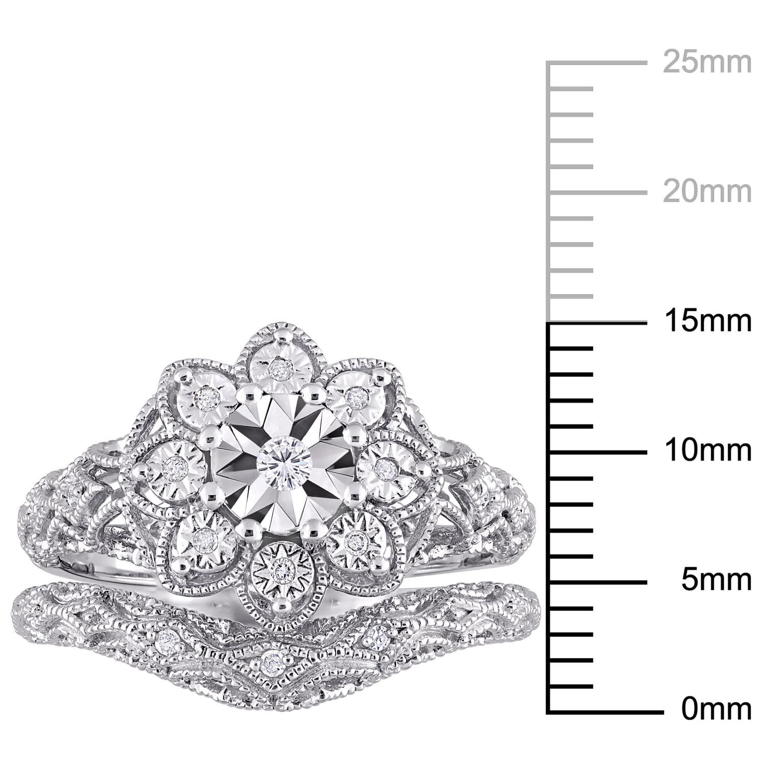 Ensemble nuptial floral de Miabella avec 1/10 carat poids total de diamants en argent sterling