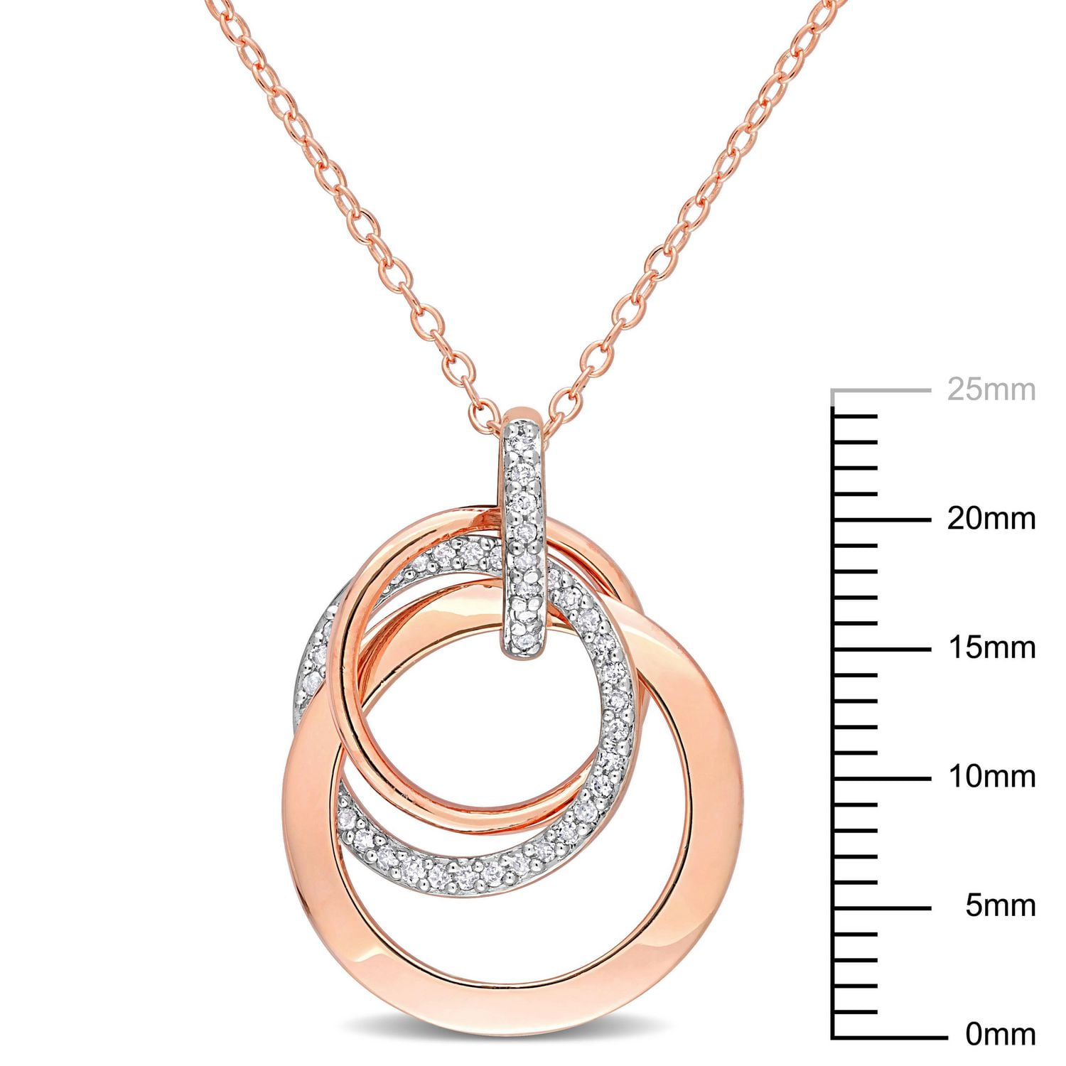 Miabella 1/5 Carat T.W. Diamond Rose-Plated Sterling Silver Multi Circle Necklace