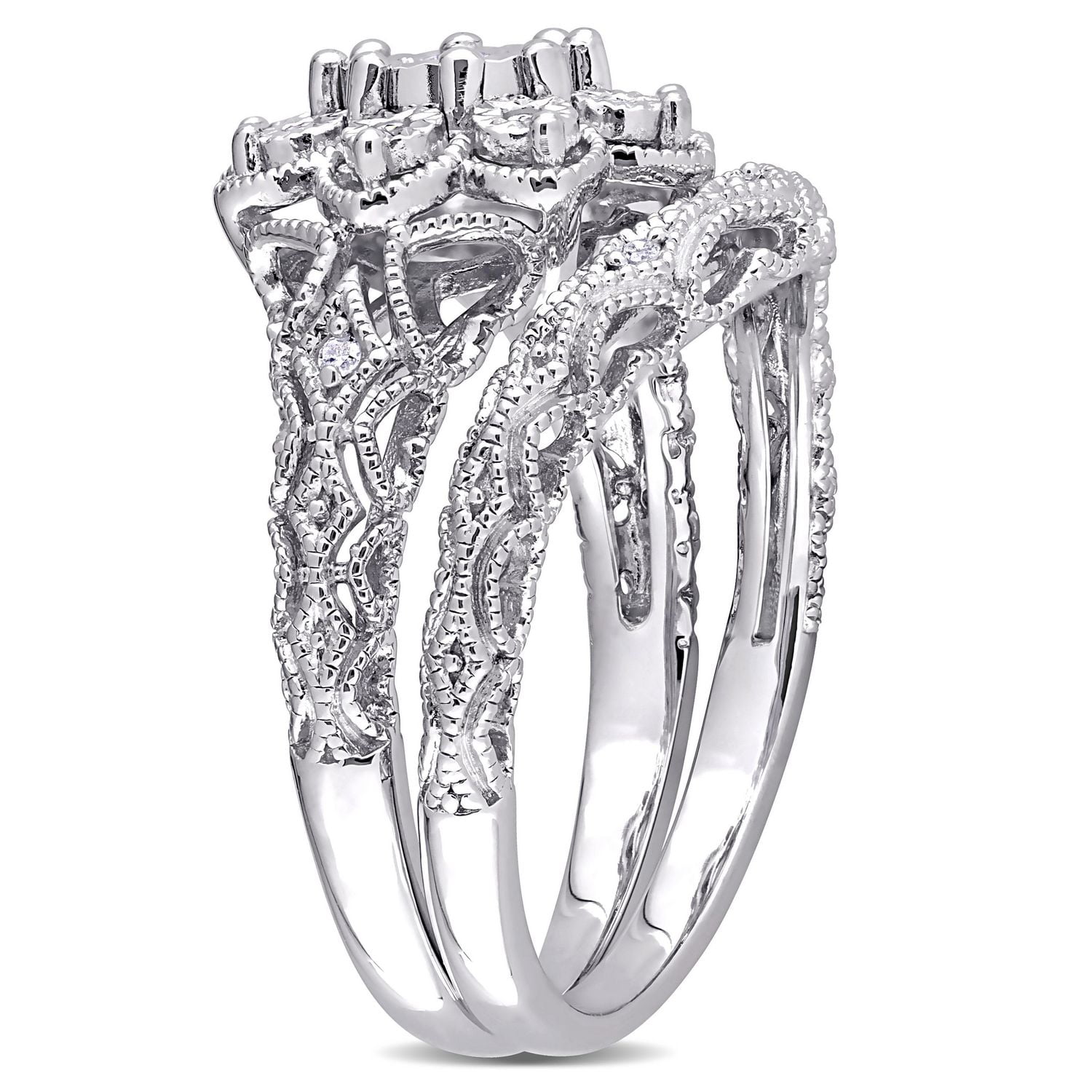 Ensemble nuptial floral de Miabella avec 1/10 carat poids total de diamants en argent sterling