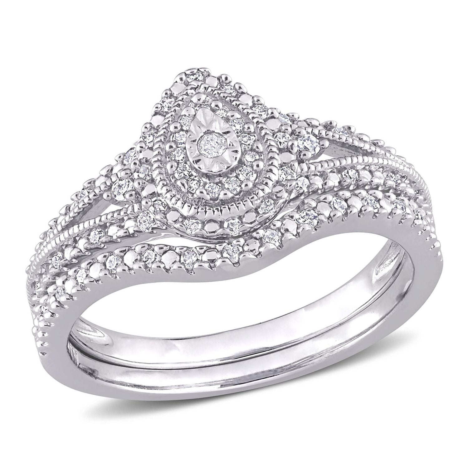 Miabella 1/4 Carat T.W. Diamond Sterling Silver Halo Split-Shank Bridal Set