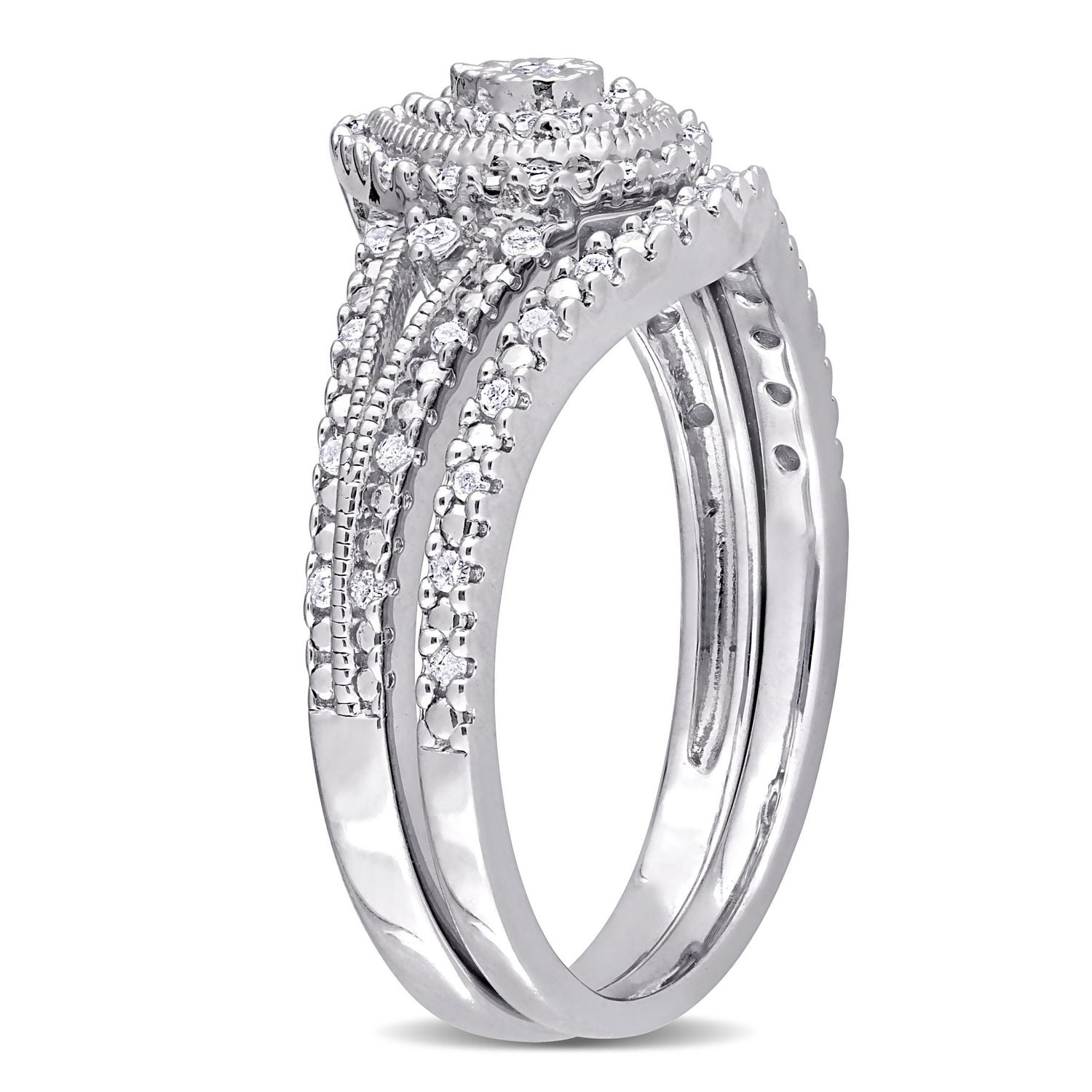 Miabella 1/4 Carat T.W. Diamond Sterling Silver Halo Split-Shank Bridal Set