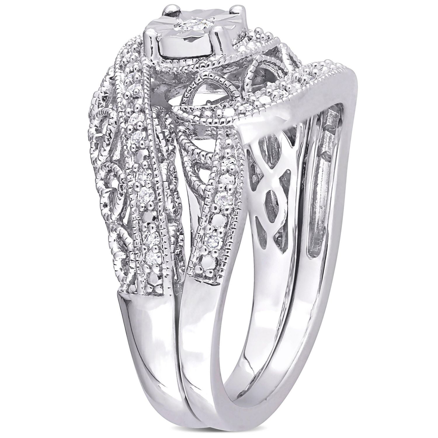 Ensemble nuptial filigrane torsadé de Miabella avec 1/5 carat poids total de diamants en argent sterling
