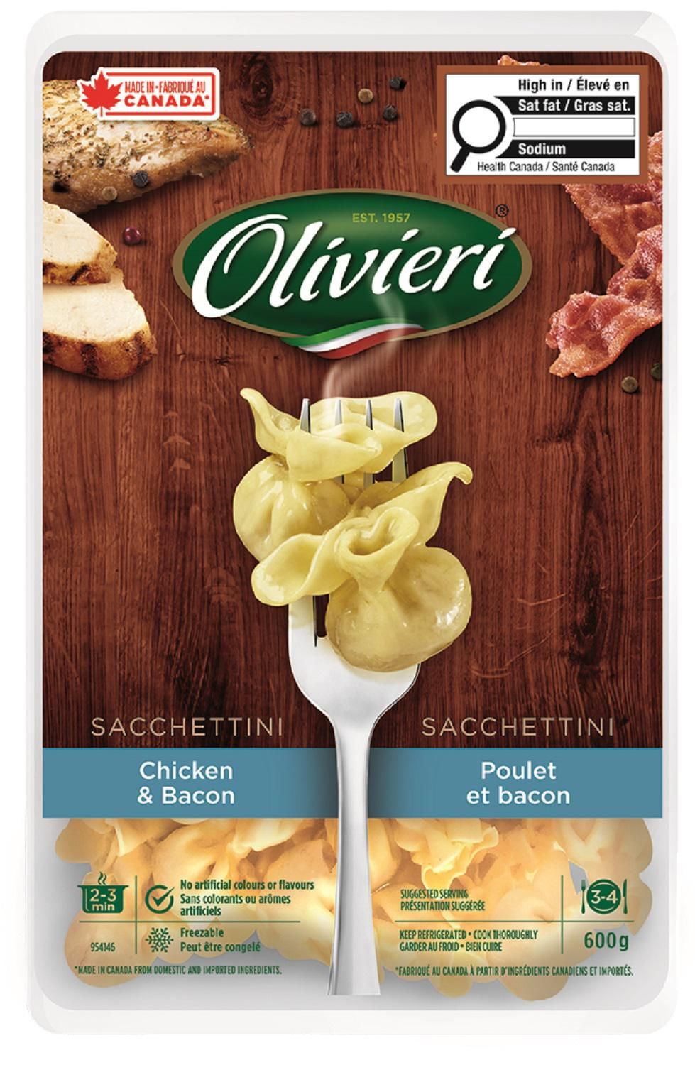 Olivieri Chicken & Bacon Sacchettini Pasta, 1 x 600g