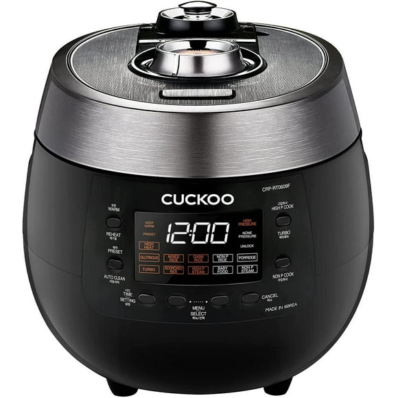 Cuiseur à riz double pression 6 tasses avec plateau à vapeur CUCKOO, 14 modes : Riz blanc, Riz GABA, Vapeur, Porridge, Riz roussi et plus, CRP-RT0609FB, Noir