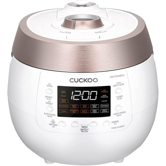 Cuiseur à riz double pression 6 tasses avec plateau à vapeur CUCKOO, 14 modes : Riz blanc, Riz GABA, Vapeur, Porridge, Riz roussi et plus, CRP-RT0609FW, Blanc