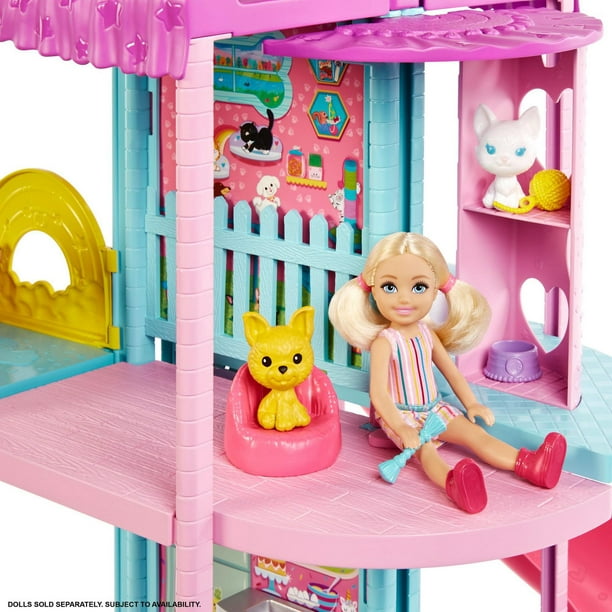 Barbie Maison de poupée, 2 niveaux, 4 zones de jeu, meublée