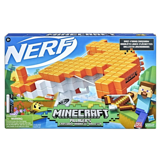 Nerf Minecraft arbalète à fléchettes Pillager's Crossbow, inclut 3 fléchettes Nerf Elite