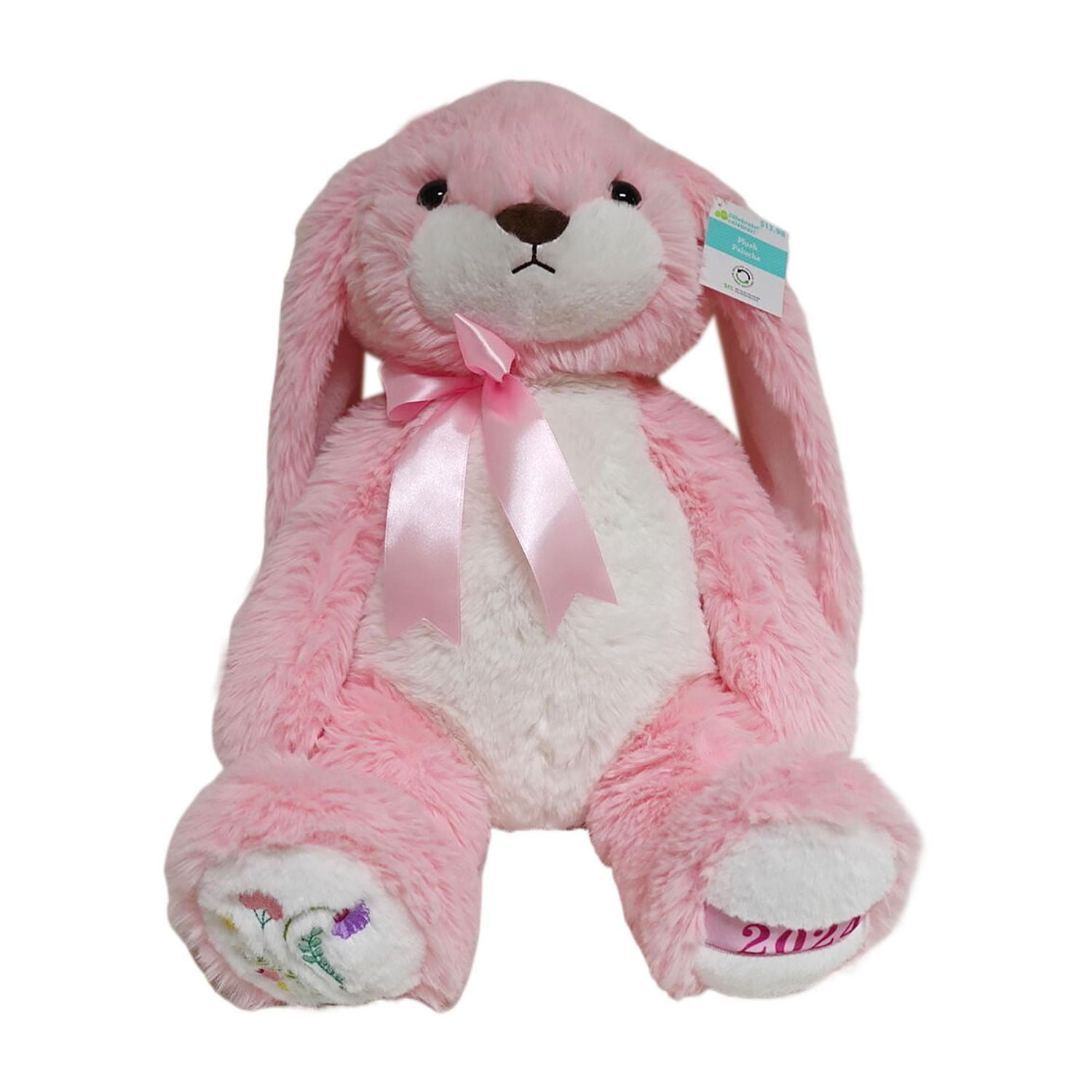 Way to Celebrate Large Soft Pink Plush Bunny with bow 20inch