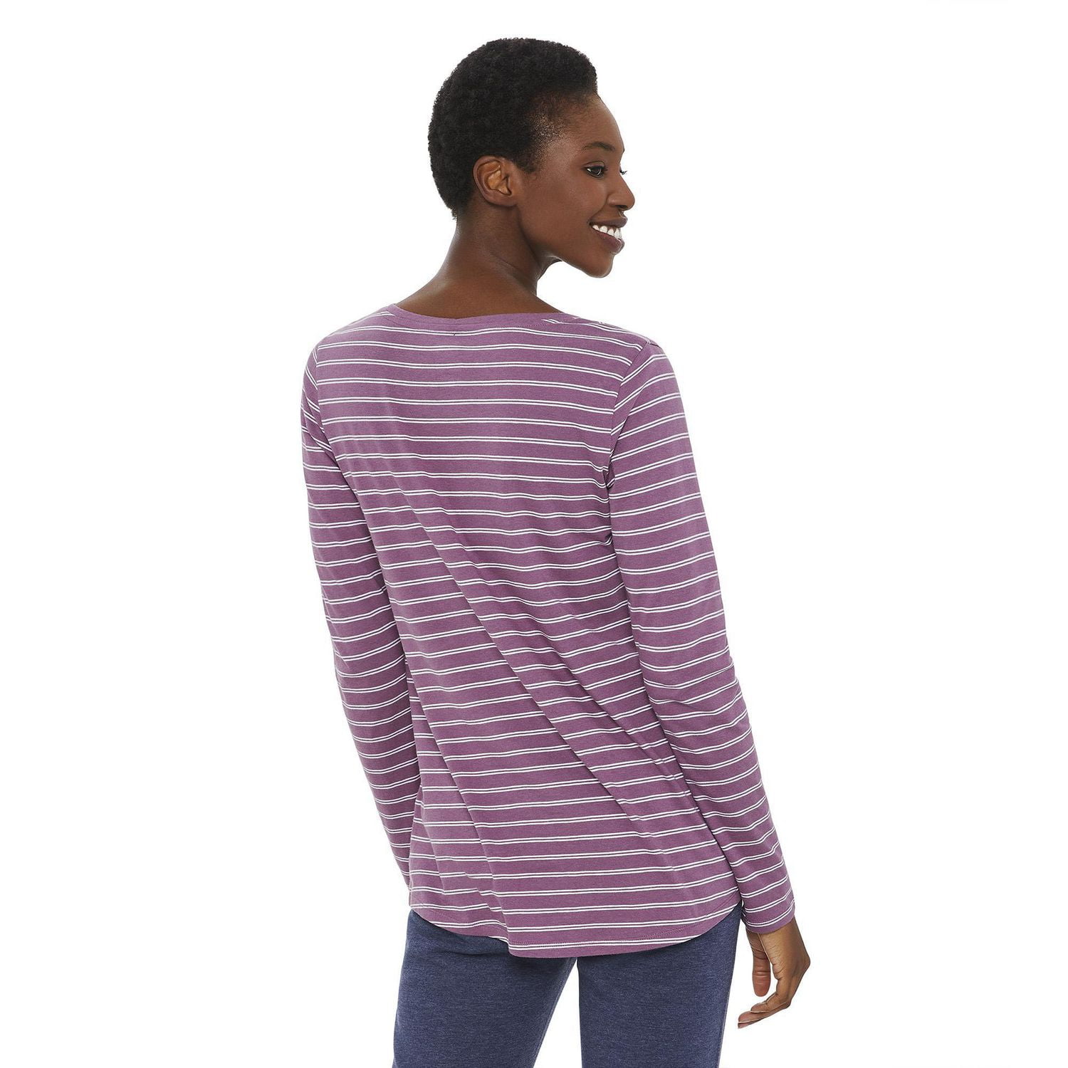 Women's Striped Long Sleeve Zip-Up Core Knit Shirt - Rock and Roll