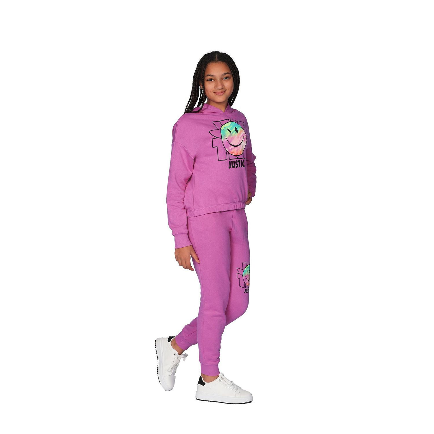 Justice Girls Tie Dye Smiley Long Sleeve Hoodie