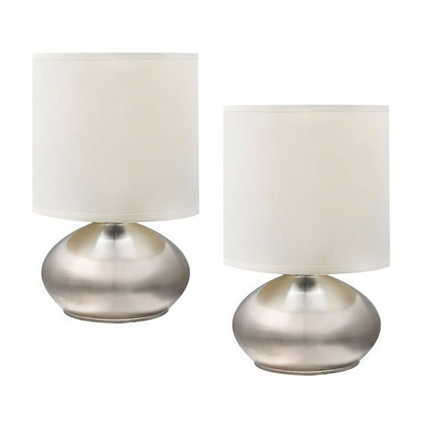 Lampe de table avec abat-jour en fausse soie blanche et base métal nickel brossé (ensemble de 2), Cresswell
