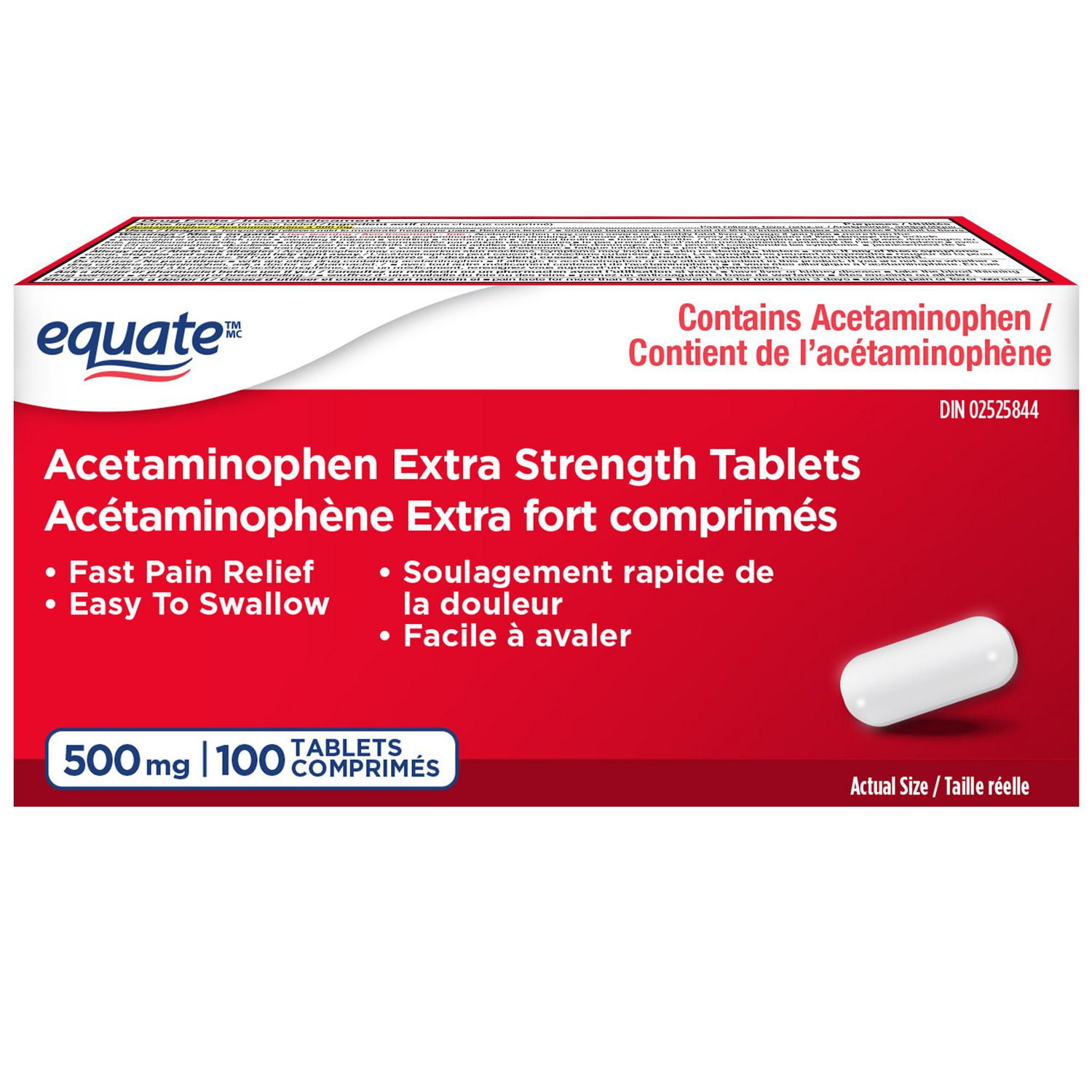 Equate Acetaminophen Extra Strength Tablets, 500 mg, 100 Tablets
