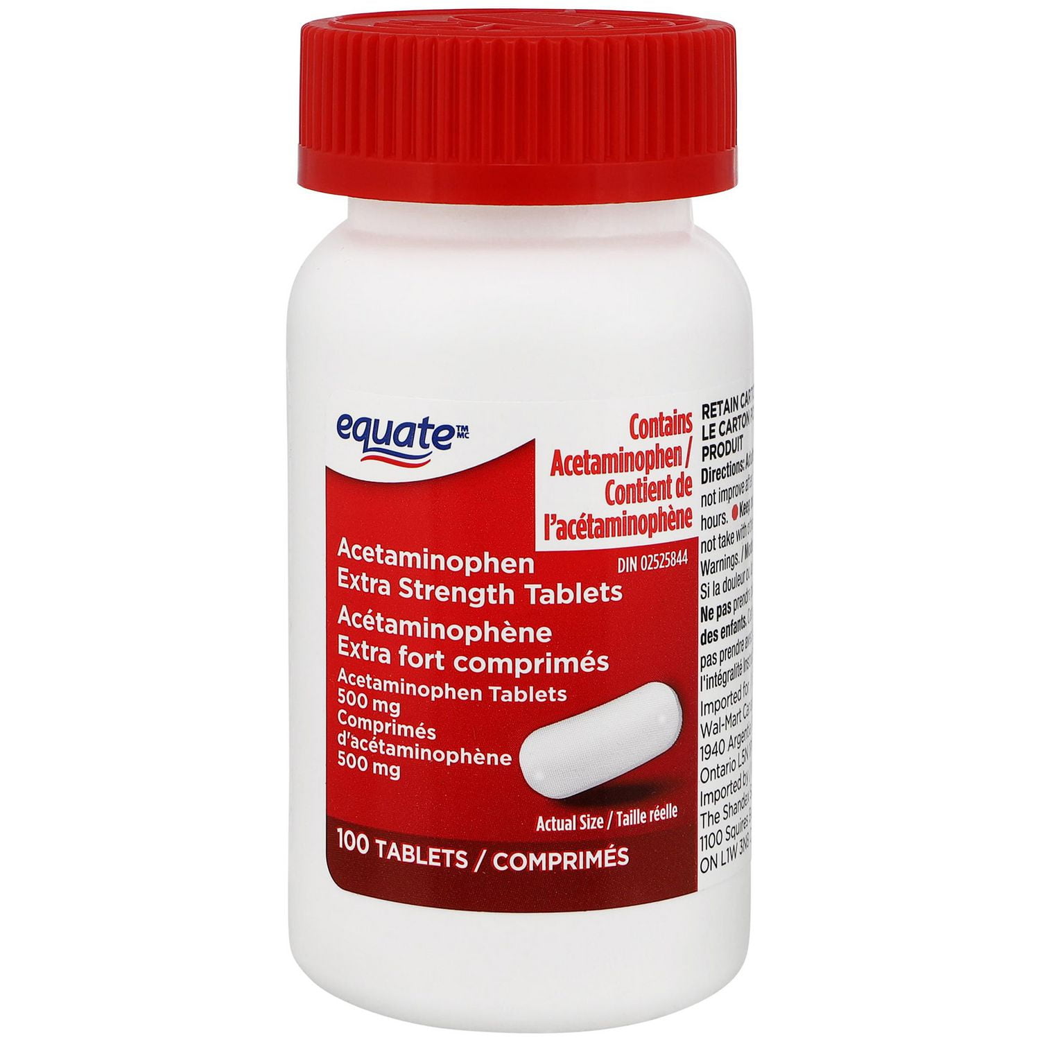 Equate Acetaminophen Extra Strength Tablets, 500 mg, 100 Tablets