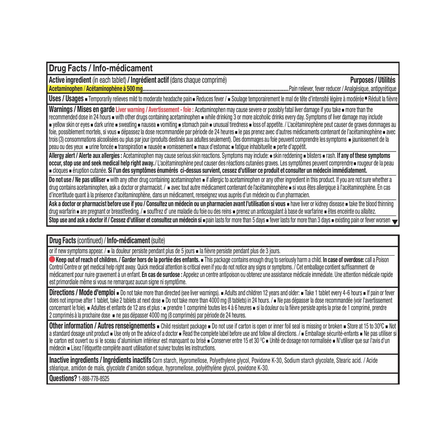 Equate Acetaminophen Extra Strength Tablets, 500 mg, 100 Tablets