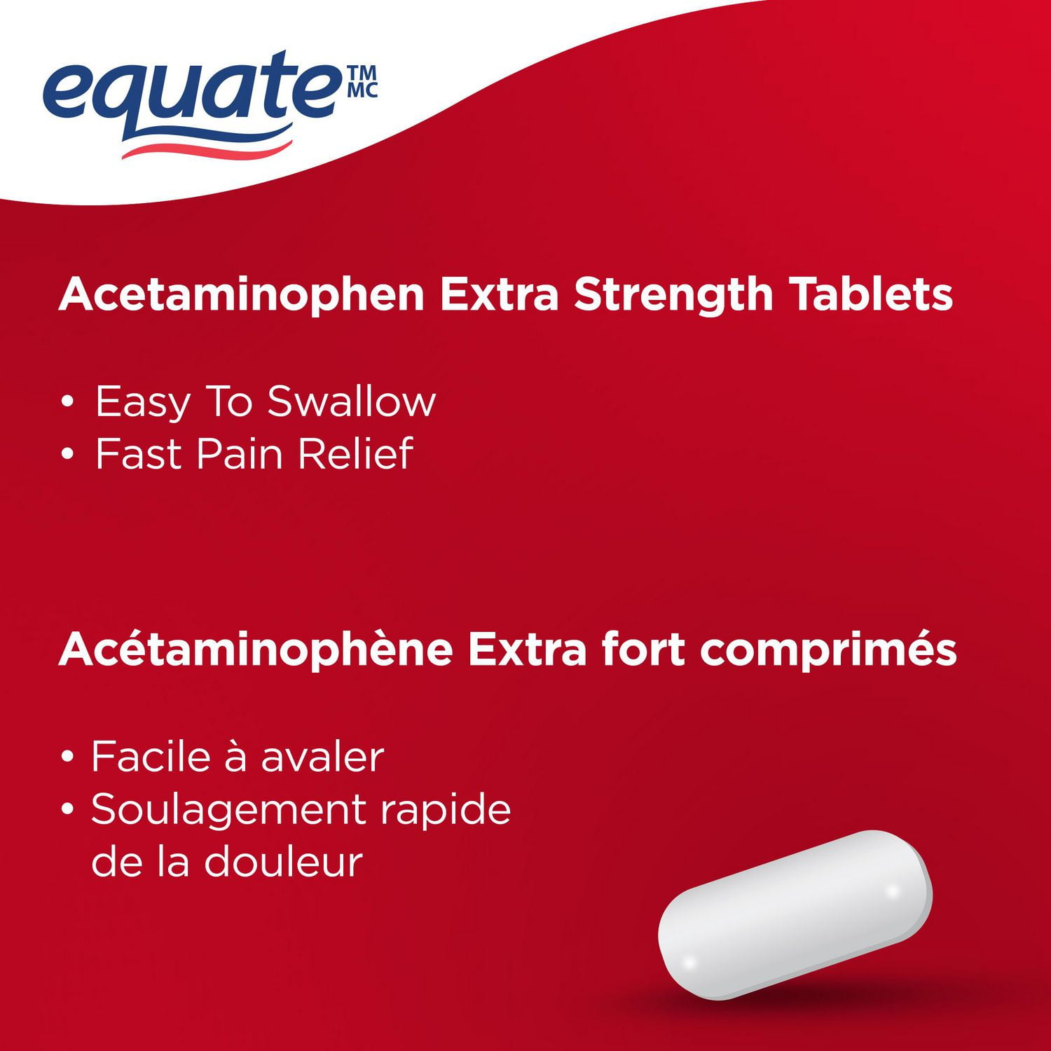 Equate Acetaminophen Extra Strength Tablets, 500 mg, 100 Tablets