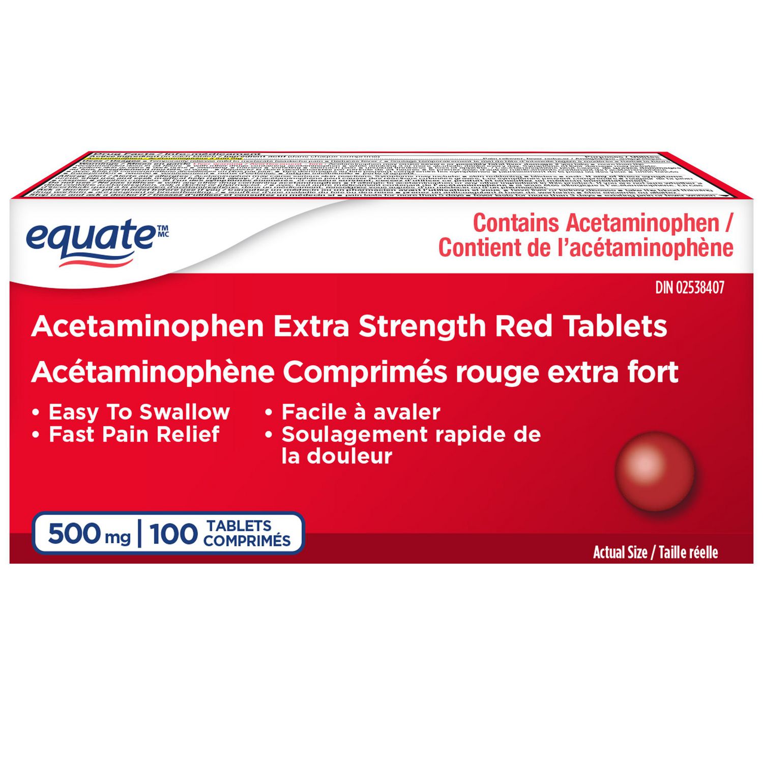 Acétaminophène Comprimés rouge extra fort Equate