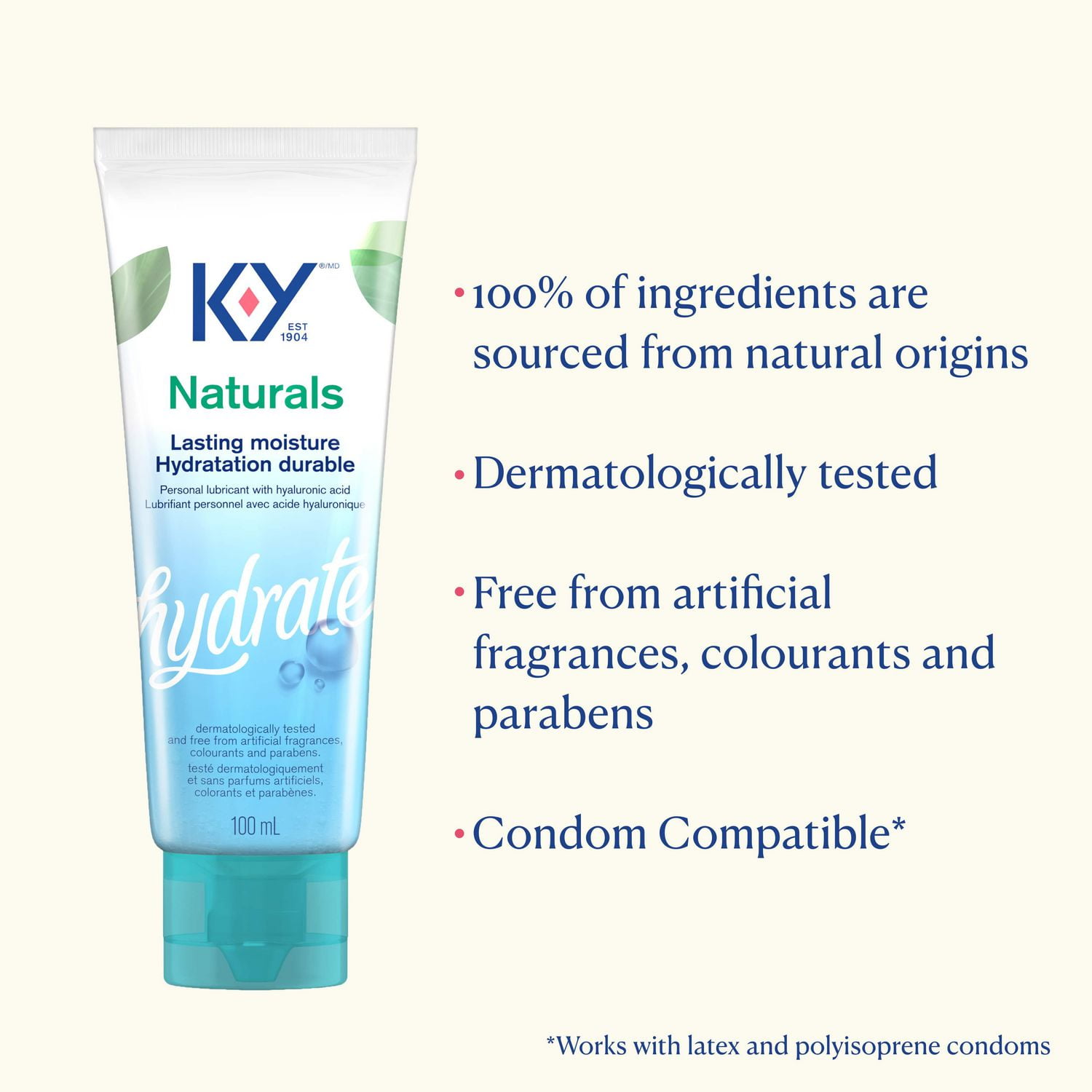 Lubrifiant K-Yᴹᴰ – Hydratant + gel intime NaturalsMD | Lubrifiant personnel à base d’eau avec acide hyaluronique 100 ml