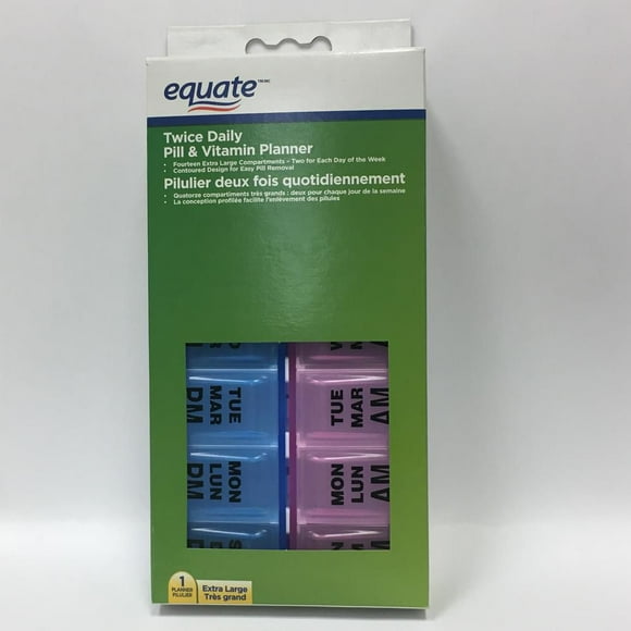 Equate Twice Daily Pill & Vitamin Planner Box, XL