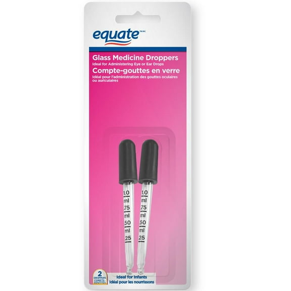 Equate Glass Medicine Droppers, 2 Count, 1 ml