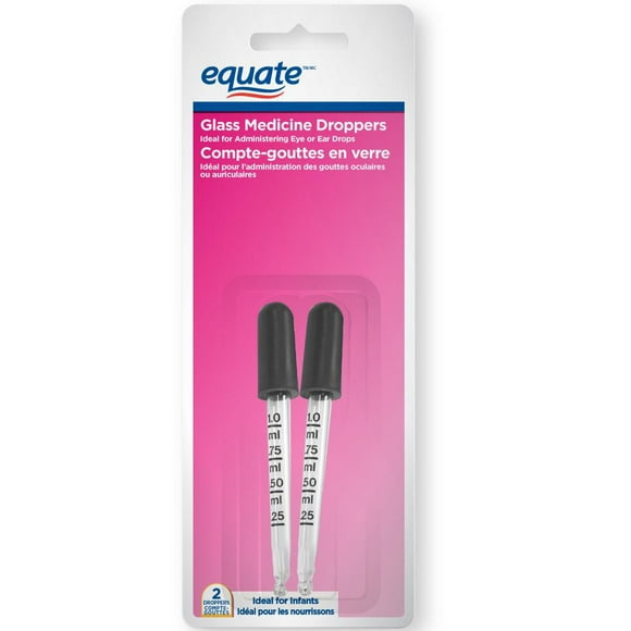 Equate Glass Medicine Droppers, 2 Count, 1 ml
