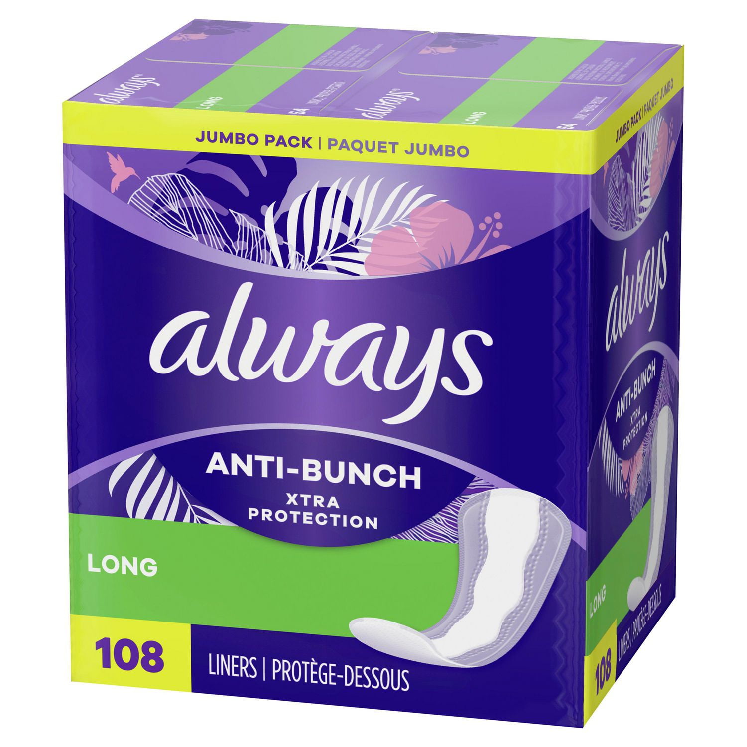 Always Anti-Bunch Xtra Protection Daily Liners Long Unscented, 108 Liners 