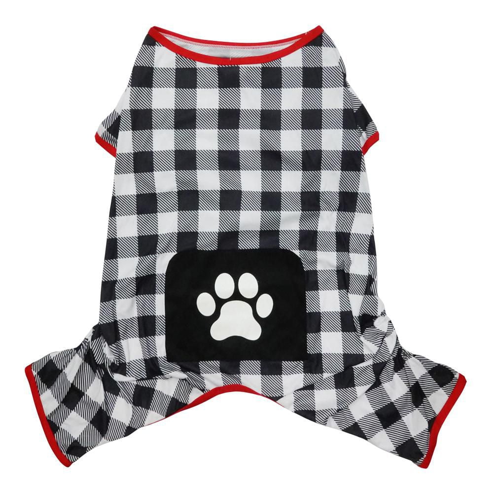 Way to Celebrate Dog Clothes: Knit Jersey Pajama for Dogs, Black & White Plaid with Paw Print Screenprint
