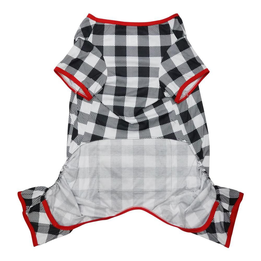 Way to Celebrate Dog Clothes: Knit Jersey Pajama for Dogs, Black & White Plaid with Paw Print Screenprint