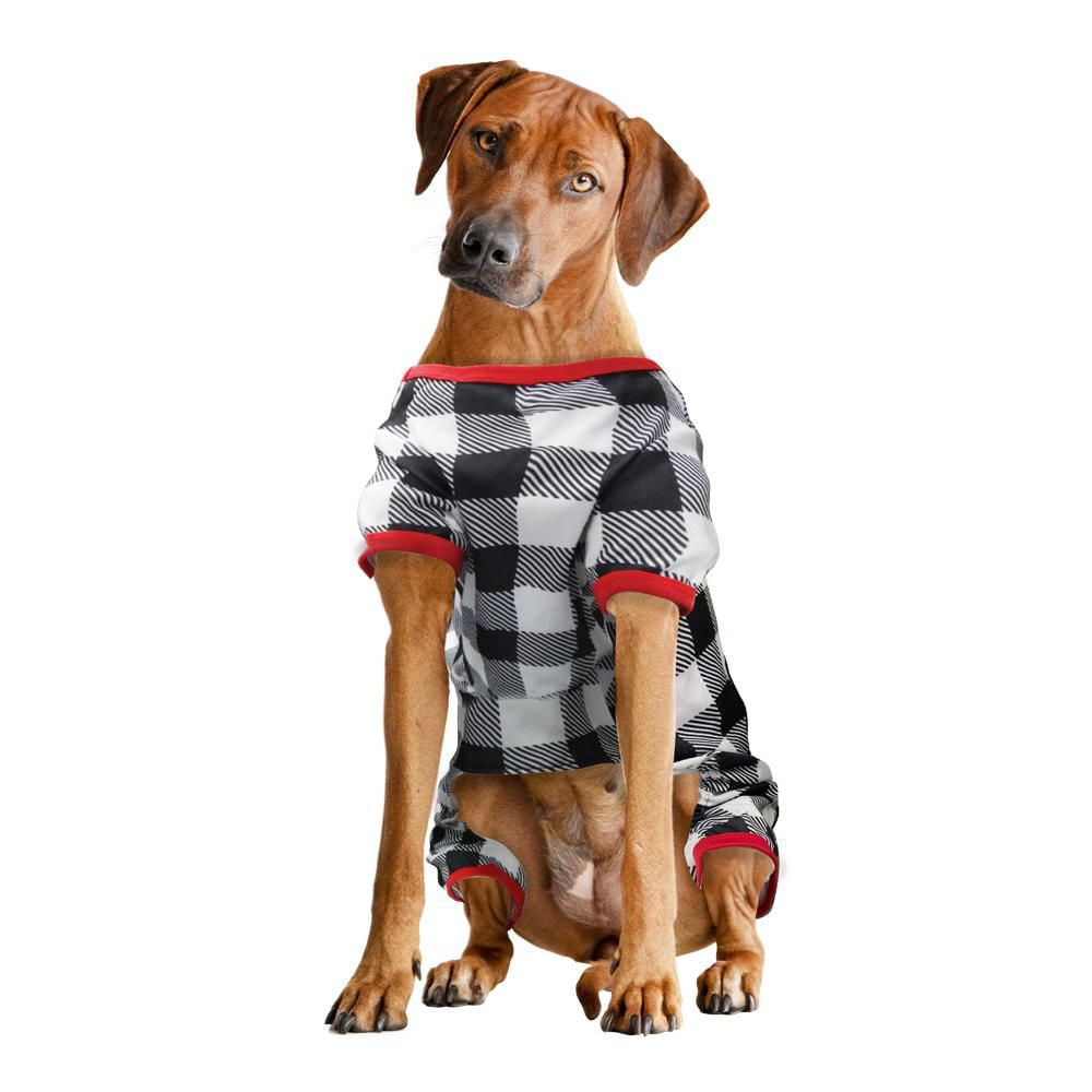 Way to Celebrate Dog Clothes: Knit Jersey Pajama for Dogs, Black & White Plaid with Paw Print Screenprint