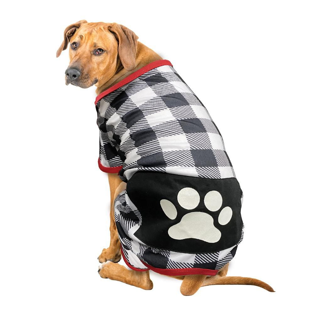 Way to Celebrate Dog Clothes: Knit Jersey Pajama for Dogs, Black & White Plaid with Paw Print Screenprint