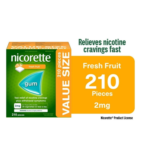 Nicorette Fresh Fruit Gum, 2 mg, Quit Smoking, Nicotine Gum, Smoking Cessation Aid, NRT, Reduce Cravings, 210 pieces