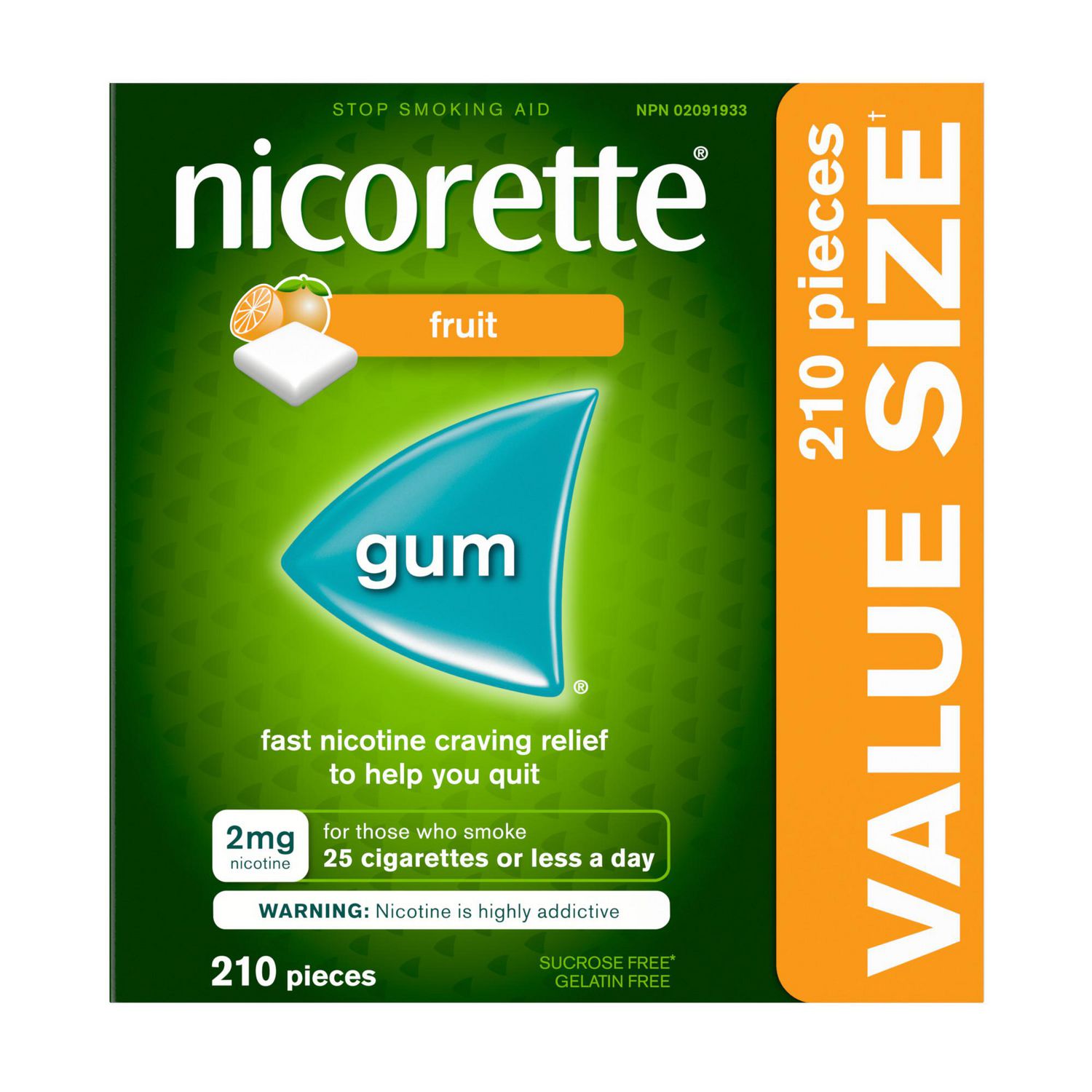 Nicorette Fresh Fruit Gum, 2MG, Quit Smoking, Nicotine Gum, Smoking Cessation Aid, NRT, Reduce Cravings, 210 Pack